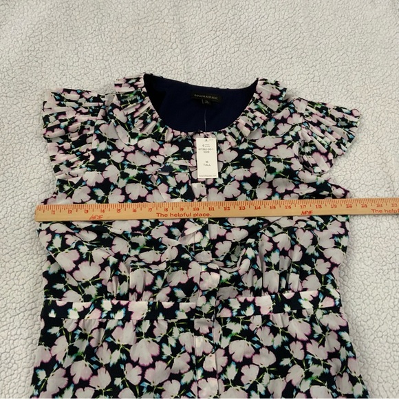 Banana Republic Dress Sz 16 Tall Floral Ruffle Pleated Neck Chiffon Feminine New - Picture 8 of 15